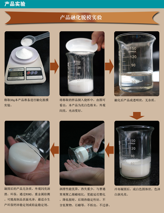 粉状稳定剂专用聚乙烯蜡融化脱模实验 粉状稳定剂专用聚乙烯蜡融化脱模实验